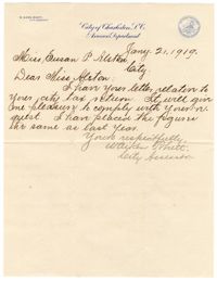 Letter from W. Aiken Rhett to Susan Alston, January 21, 1919