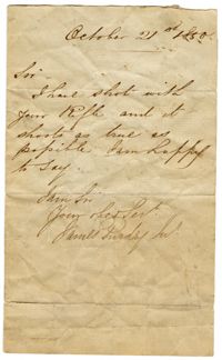 Note from James Purdey to Charles Alston, October 21, 1850