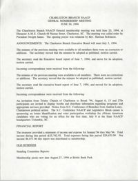 Minutes, Charleston Branch of the NAACP General Membership Meeting, June 30, 1994