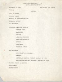 Agenda, Charleston Branch of the NAACP, Annual Branch Meeting, December 14, 1989