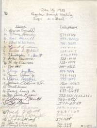 Sign-in Sheet, Charleston Branch of the NAACP, Executive Board Meeting, December 15, 1988