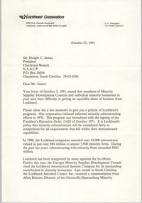 Letter from E. A. Thompson to Dwight C. James, October 23, 1991