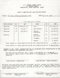 C. O. Federal Credit Union, Credit Committee and Loan Officer Report, April 20, 1991