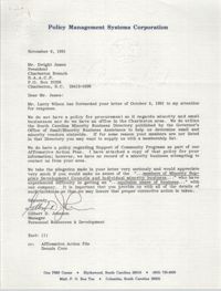 Letter from Gilbert D. Johnson to Dwight James, November 6, 1991