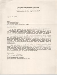 Letter from Clarissa Watkins to Charleston Chapter of the NAACP, August 28, 1990