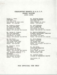 Charleston Branch of the NAACP Board Roster for 1993-1994