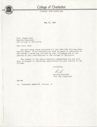 Letter from William Bischoff to Eugene Hunt, May 18, 1984