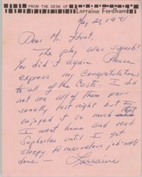 Note from Lorraine Fordham to Eugene C. Hunt, May 21, 1971