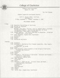 College of Charleston Student Leadership Development Retreat Agenda, August 27, 1986