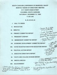 Agenda, South Carolina Conference of Branches of the NAACP, December 12, 1992