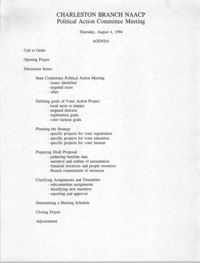 Agenda, Charleston Branch of the NAACP, Political Action Committee Meeting, August 4, 1994