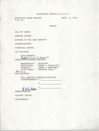 Agenda, Charleston Branch of the NAACP, Executive Board Meeting, September 4, 1990
