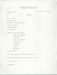 Agenda, Charleston Branch of the NAACP, Executive Board Meeting, July 11, 1989