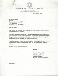 Letter from D. M. Hodnett to Dwight James, November 21, 1991