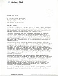 Letter from Ed J. Lieg to Dwight James, October 14, 1991