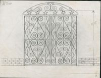 Unidentified gate with star top border below scroll design and scrolled hearts with leaf designs