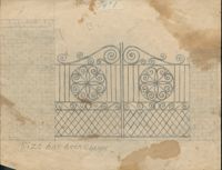 Unidentified gate with S and J scrolls on top, centerpieces with J scrolls above S scroll border