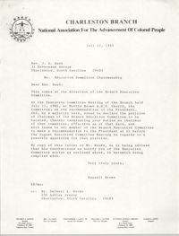 Charleston Branch of the NAACP Memorandum, July 12, 1985