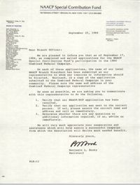 NAACP Special Contribution Fund Memorandum, September 25, 1984