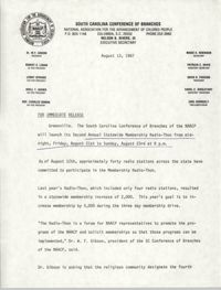 South Carolina Conference of Branches of the NAACP Press Release, August 13, 1987