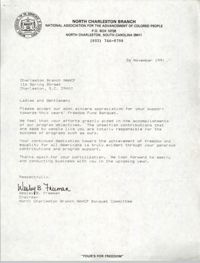 Letter from Wesley B. Freeman to Charleston Branch of the NAACP, November 26, 1991