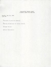 Charleston Branch of the NAACP Finance Committee Agenda, May 20, 1991