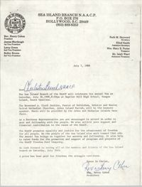 Sea Island Branch of the NAACP Memorandum, July 7, 1988