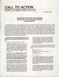Call to Action, National Low Income Housing Coalition, December 1984