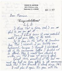 Letter from James Arthur, March 25, 1977