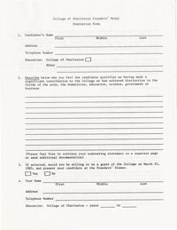 College of Charleston Founders Medal Nomination Form
