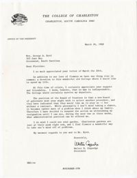 Letter from President Coppedge, March 26, 1968
