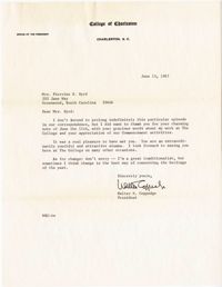 Letter from President Coppedge, June 13, 1967