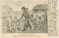 Der Gang in Chaider. / Belfer prowadzący dzieci do chajderu.