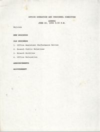 Agenda, Charleston Branch of the NAACP Office Operation and Personnel Committee, June 23, 1994