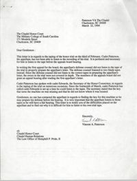 Letter from Vincent A. Patterson to Citadel Honor Court, March 22, 1994
