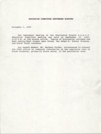 Charleston Branch of the NAACP Education Committee Minutes, November 1, 1990