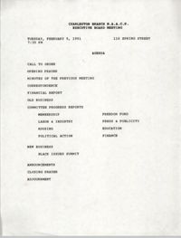 Agenda, Charleston Branch of the NAACP, Executive Board Meeting, February 5, 1991