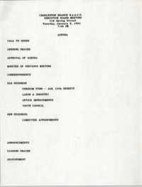 Agenda, Charleston Branch of the NAACP, Executive Board Meeting, January 8, 1991