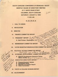 Agenda, South Carolina Conference of Branches of the NAACP, August 8, 1992