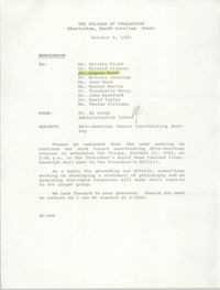 College of Charleston Memorandum, October 8, 1985