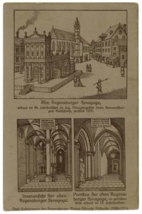 Alte Regensburger Synagoge, erbaut im 14. Jahrhundert im sog. Übergangsstile (vom Romanischen zum Gotischen), zerstört 1519.