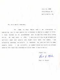 Letter from Paul Malen