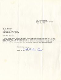 Letter from Hugh D. Van Liew