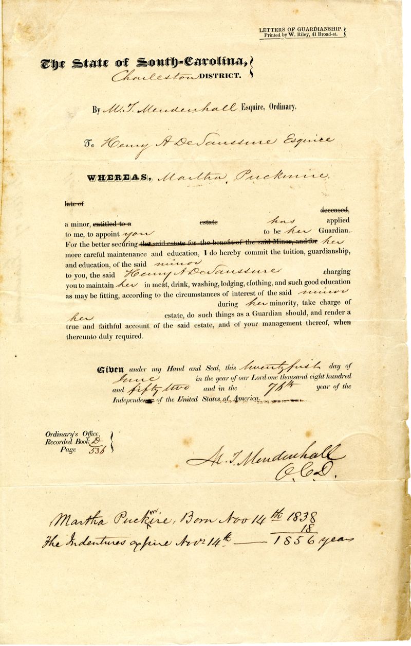 Letters of Guardianship - Lowcountry Digital Library Catalog Search