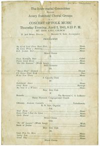 Program for folk music concert by the Avery Institute Choral Groups