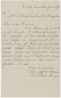 Letter from Mrs. H.E. Day to J. Drayton Grimke-Drayton, June 8, 1891