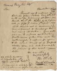 Letter to Thomas Drayton from Smith H. Bacot regarding money owed to  W. John Potter, October 29, 1811