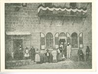 Dr. Herzl (in white) at the Stern House, Mamilla Road 18 during his visit to Jerusalem 1898 / ד''ר הרצל (בבגד לבן) בבית שטרן ברחוב ממילא 18 בזמן בקורו בירושלים בשנת 1898