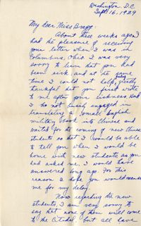 Letter from Fong Lee Wong to Laura M. Bragg, September 16, 1929