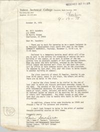 Letter from Gwen E. Sanders to Bill Saunders, October 30, 1978